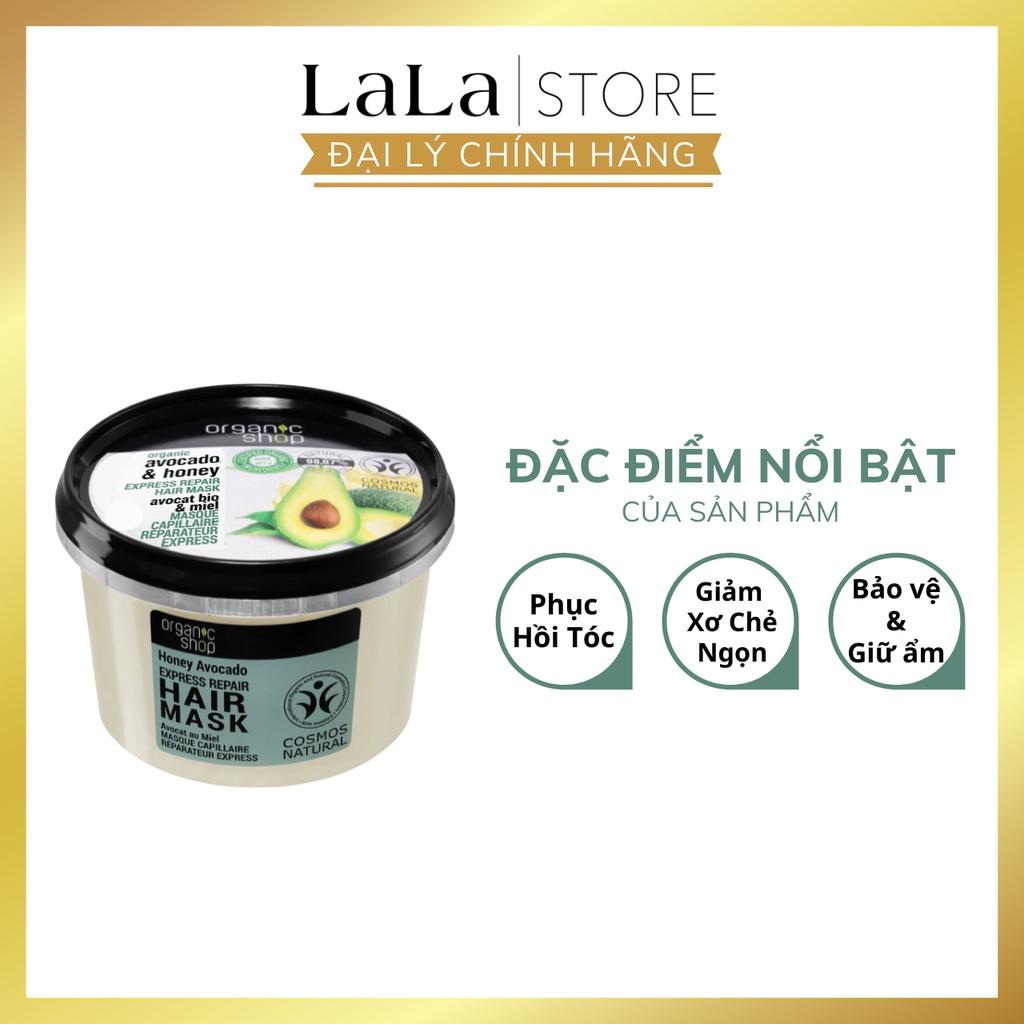 Ủ phục hồi tóc Avocado &amp; Honey giảm xơ và chẻ ngọn, bảo vệ và làm bóng mượt tóc Organic Shop Estonia 250ml