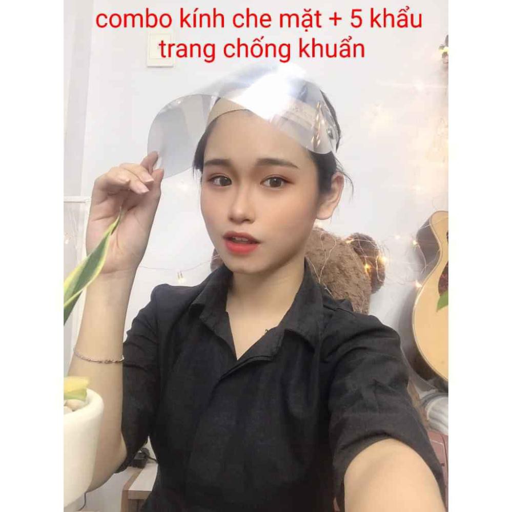 Combo kiếng che mặt + 5 khẩu trang vải ko dệt chống giọt bắn khói bụi phòng dịch bệnh bảo vệ sức khỏe hình thật | BigBuy360 - bigbuy360.vn