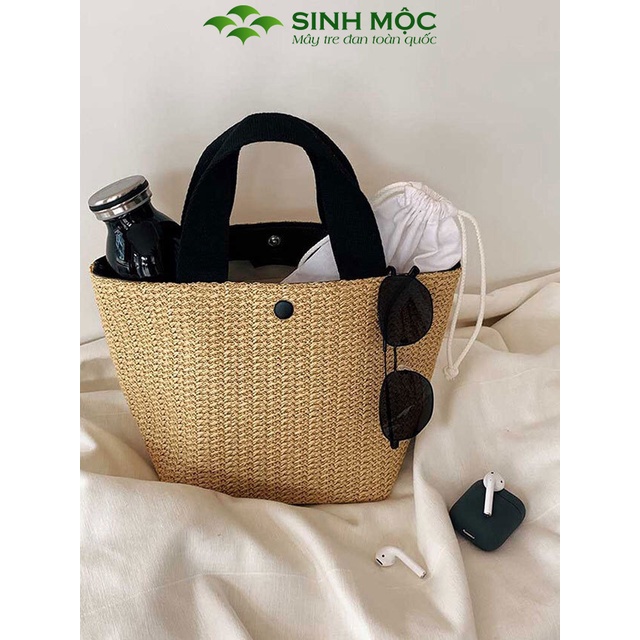 Túi cói Vintage, túi xách nữ, túi cói đi biển Sinh Mộc - M3017