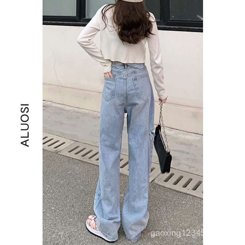 Quần Jean Ống Rộng Lưng Cao Phong Cách Hàn Quốc 2022 Cá Tính Cho Nữ | BigBuy360 - bigbuy360.vn