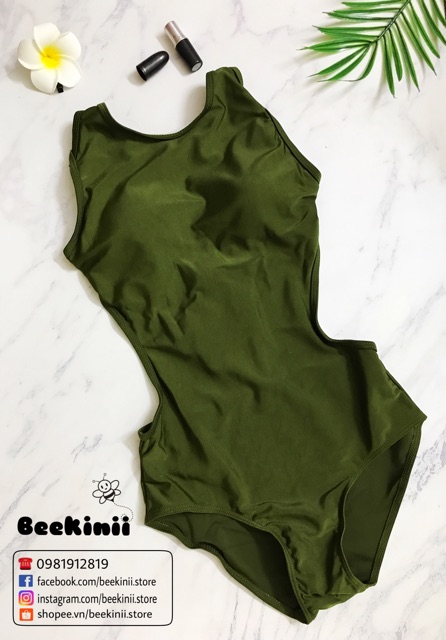 Monokini 1 mảnh xanh rêu - Đồ bơi 1 mảnh xanh rêu