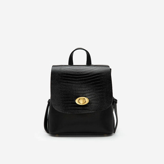 Vascara Balo Nắp Gập Phối Vân Cá Sấu Khóa Cài Oval BAC 0148 Đen