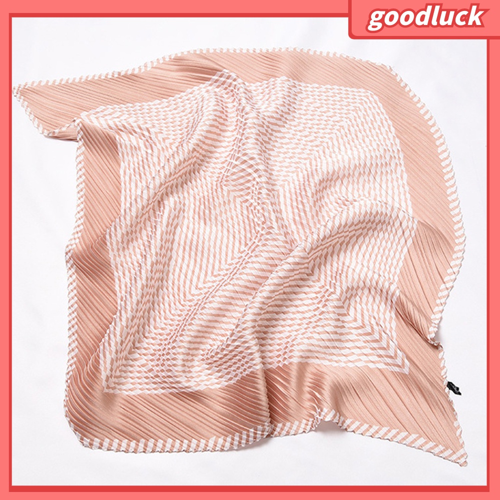 [GOLUK] Khăn Quàng Cổ Lụa Satin Vuông Xếp Ly In Họa Tiết Sọc Thời Trang Cho Nữ