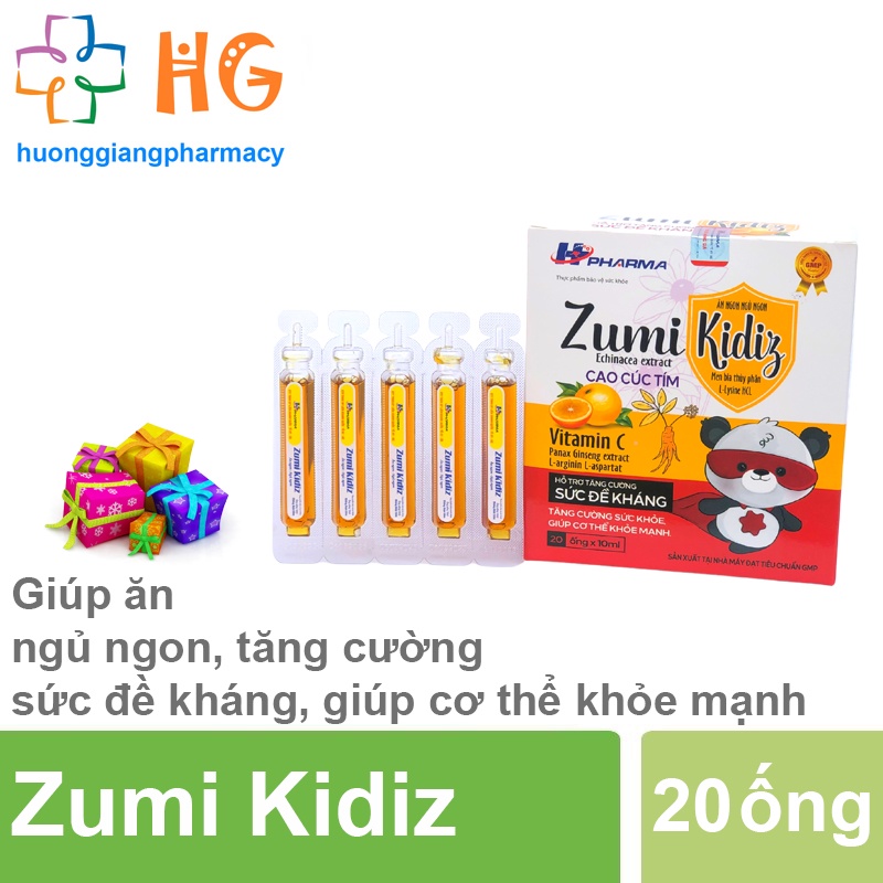 Zumi Kidiz bổ sung vitamin lysine kẽm cho cơ thể hỗ trợ tăng cường tiêu hóa giúp ăn ngon miệng Hộp 20 gói