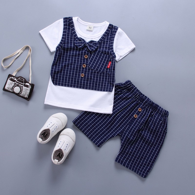 Bộ thun giả vest bé trai