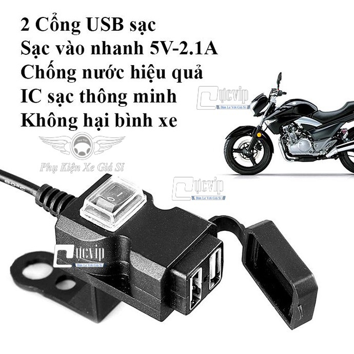 [SALE KHỦNG] - 3162 Sạc Điện Thoại Trên Xe Máy 2 Cổng USB Có Nắp Chống Nước