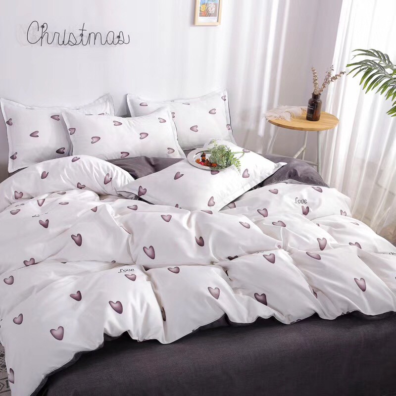 Bộ Chăn Ga Gối Cotton Poly Nhập Khẩu - Trái Tim Tím FS