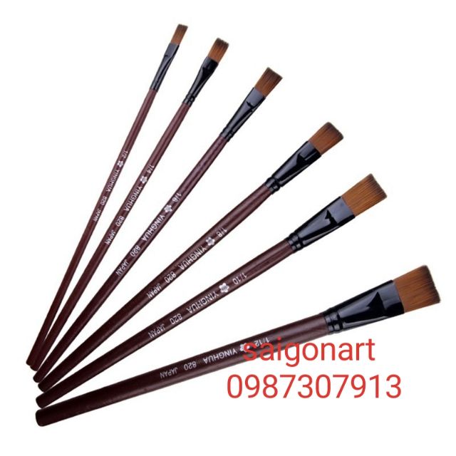 Bộ 6 Cọ Vẽ Thủ Công Mỹ Thuật Màu Nước, Acrylic Cán Nâu Đầu Bằng 820