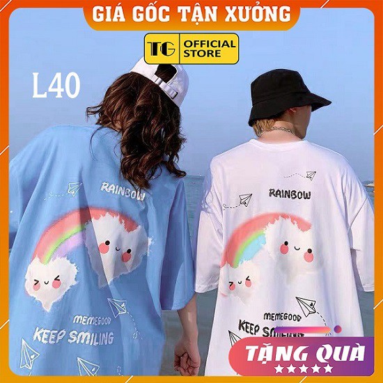 Áo thun 💕𝑭𝒓𝒆𝒆𝒔𝒉𝒊𝒑💕 Áo phông form rộng dáng Unisex L40, mặc lớp, nhóm, cặp in hình MÂY CẦU VỒNG KEEP SMILING.