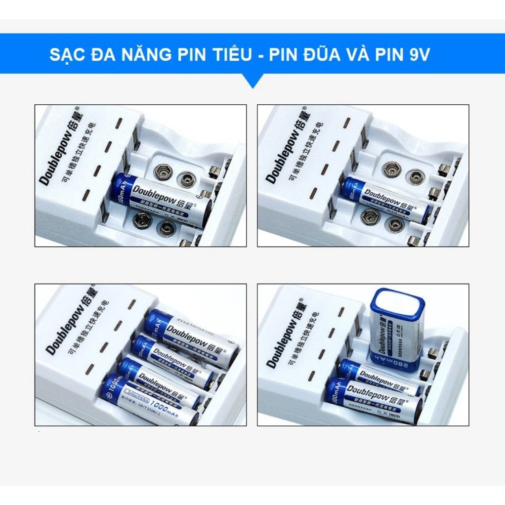 Combo Bộ sạc pin đa năng  Tặng kèm 4 pin tiểu sạc AA 1200mAh