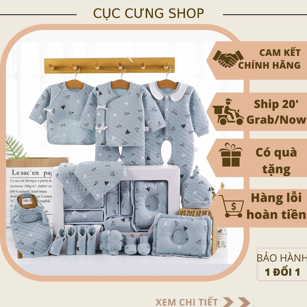 Set đồ cho trẻ sơ sinh mùa đông, 18 - 22 món đóng hộp sang trọng xinh xắn