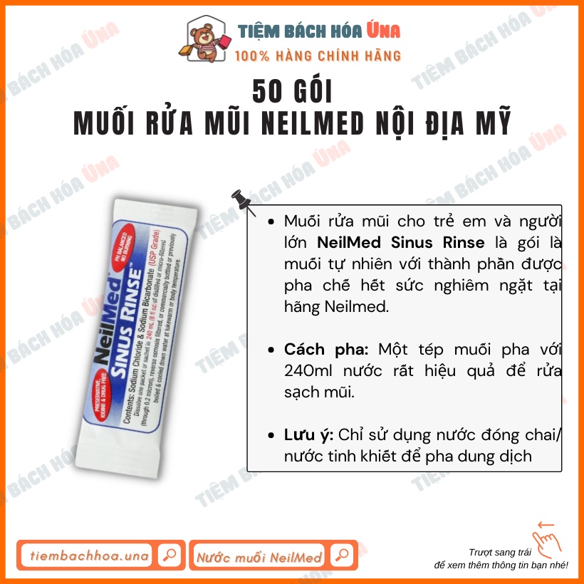 Bình Rửa Mũi 240ml kèm 10 30 50 gói muối Neilmed nội địa Mỹ