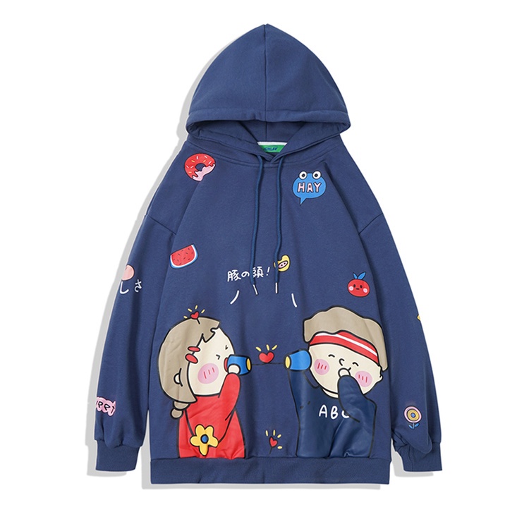 Áo hoodie dáng rộng in họa tiết hoạt hình phong cách hàn quốc thời trang cho nam