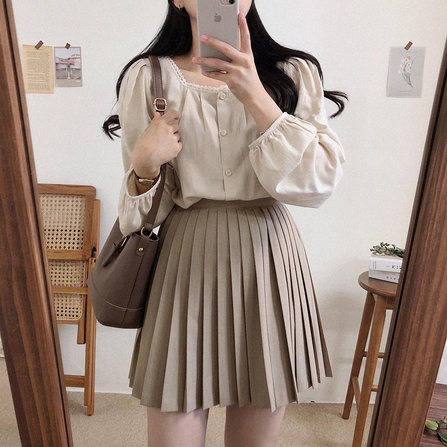 Áo Nữ Cổ Tròn Màu Trơn Phối Ren 38513