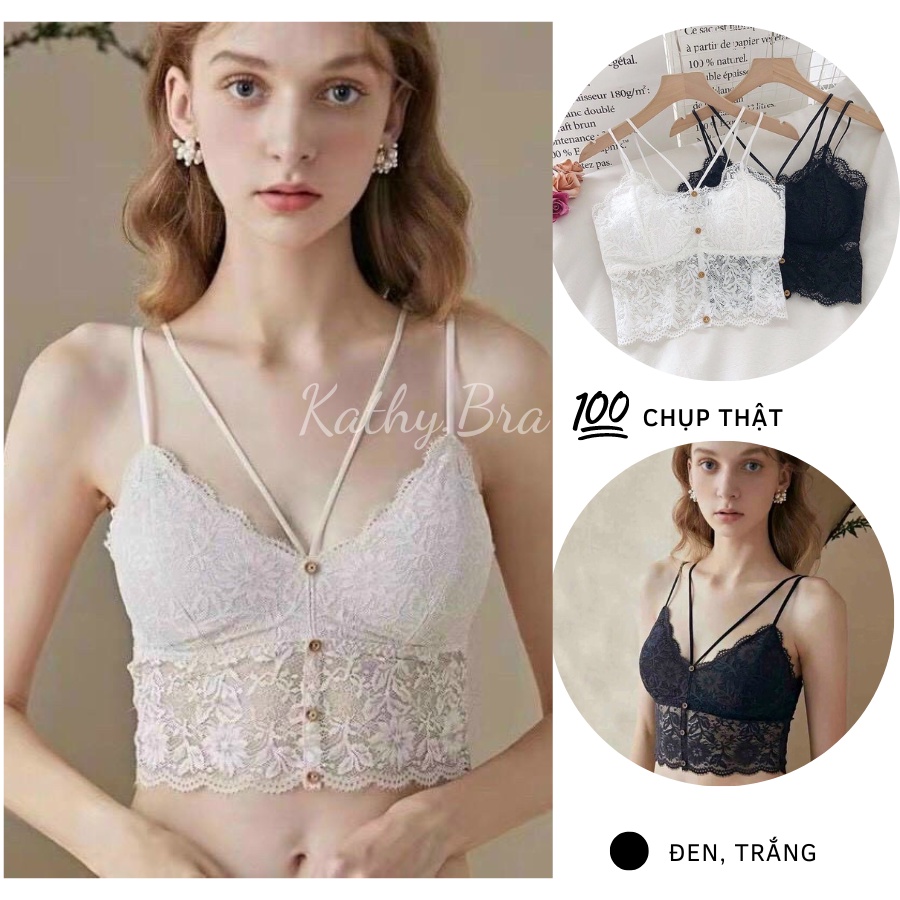 A05 Áo Bra Ren KATHY BRA Dáng Bralette Đính Cúc 2 Dây Không gọng Có Mút Ngực Siêu Xinh