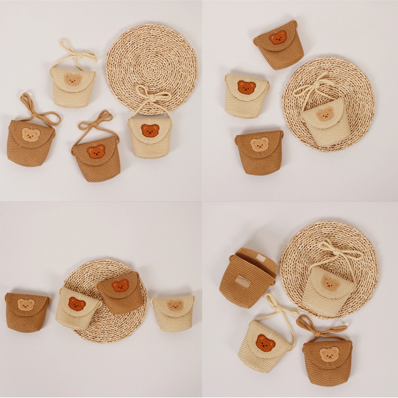 Ba Lô Đan Cói Hình Gấu Hoạt Hình Thời Trang Mùa Hè Cho Bé