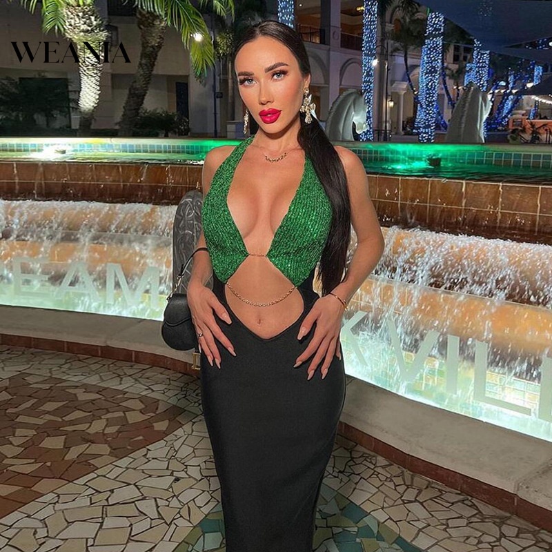 Đầm Hai Dây Màu Sắc Tương Phản Đính Kim Sa Quyến Rũ Cho Nữ