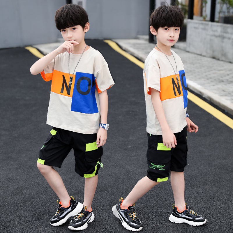 Quần áo trẻ em bé trai phù hợp mùa hè 2020 new summer big boy phong cách tây ngắn tay thủy triều Hàn Quốc đẹp
