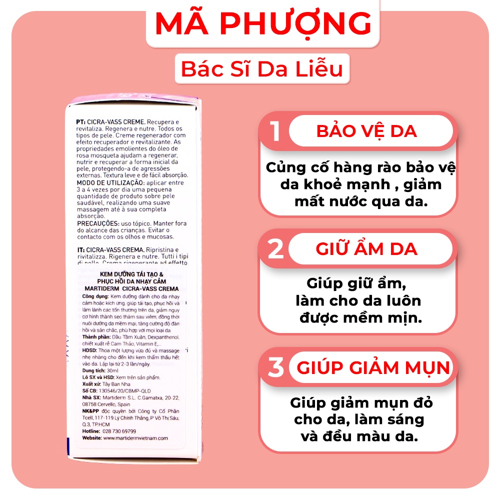 Kem Dưỡng  Phục Hồi Da Nhạy Cảm MartiDerm Skin Repair Cicra Vass Cream 30ml