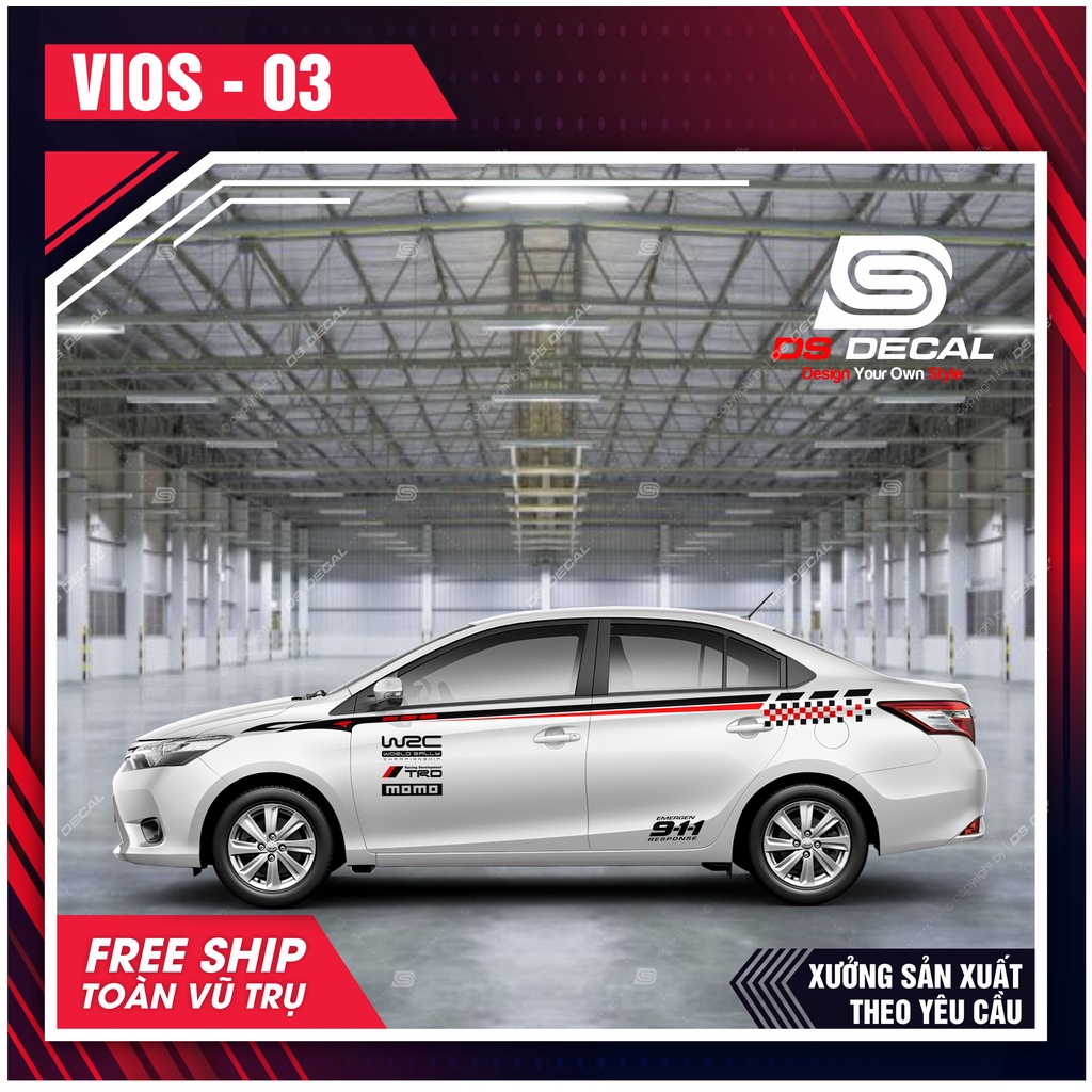 Tem dán xe ô tô Vios - 02, Sticker trang trí xe ô tô, tem dán xe ô tô PVC chống nước - DSDECAL