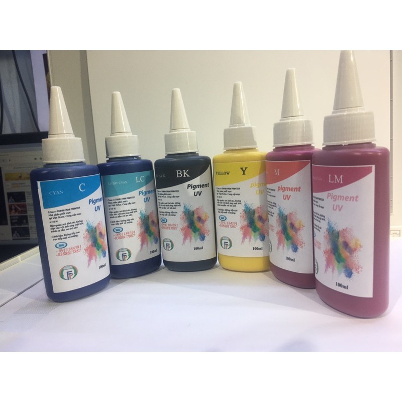 Mực Dầu Pigment UV bộ 6 màu 600ml cho máy in epson