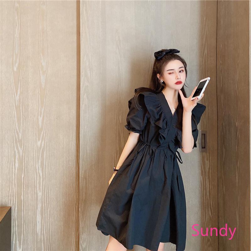 Đầm kiểu màu đen phong cách Pháp thời trang mùa hè dành cho nữ