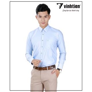 Áo sơ mi nam tay dài vạt bầu Slim Fit Vĩnh Tiến 330 - xanh da trời