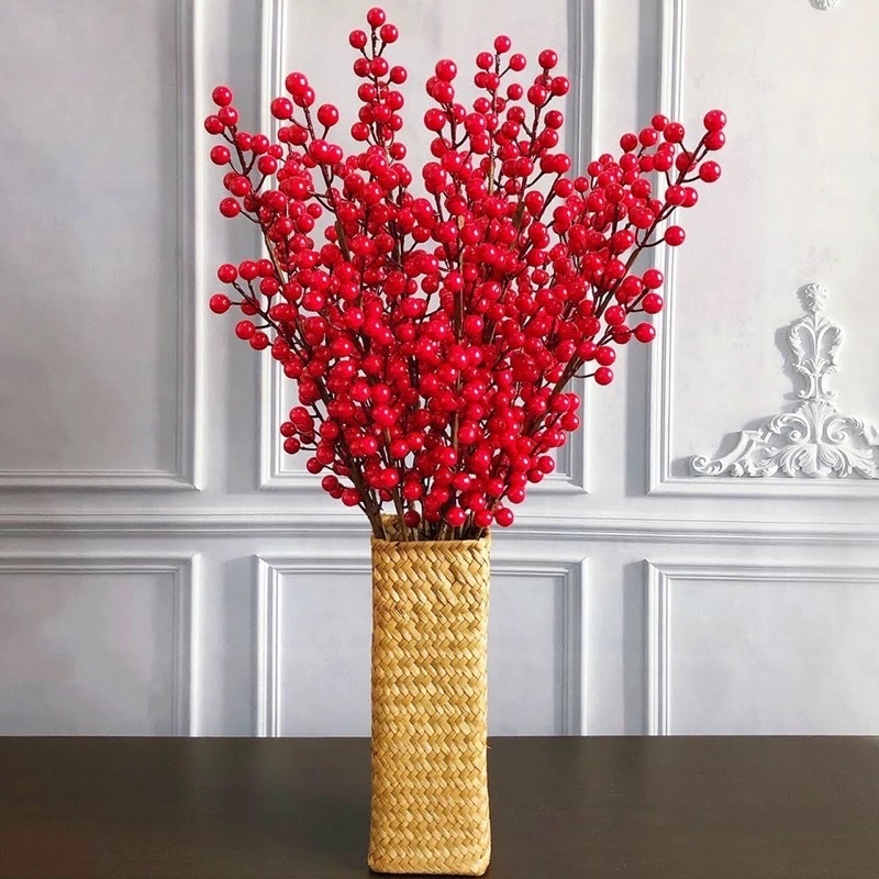 Cành đào đông 12 nhánh loại vip1 quả to trơn bóng dài 1m quả cherry đỏ