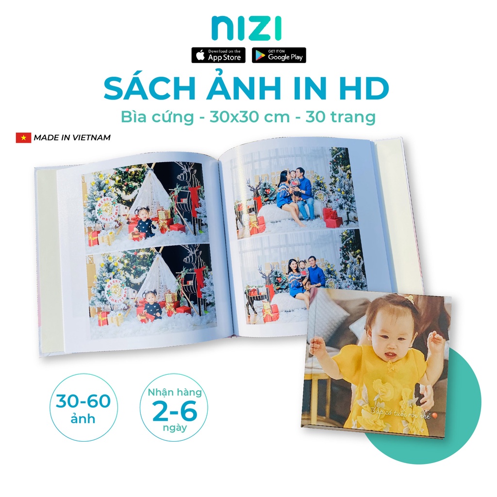 In sách ảnh theo yêu cầu bìa cứng 30 trang 30 x 30cm - In HD trên app NIZI