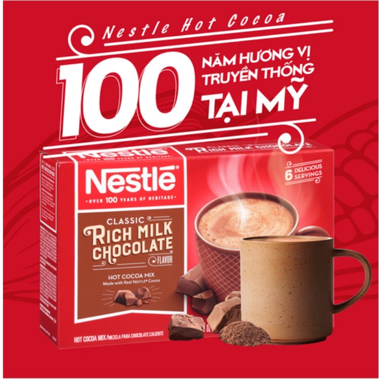 [Mua 1 hộp tặng 1 hộp cùng loại] Bột cacao Mỹ Nestlé Hot Cocoa Mix Rich Choolate hộp giấy (6 gói x 20,2gr) -Date 01/2024