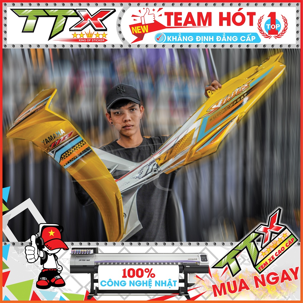 Tem chế sirius 110 tam giác đen , Team rời sirius dán xe màu bạc nền vàng siêu đẹp , Shop TTX Tem sirius mã