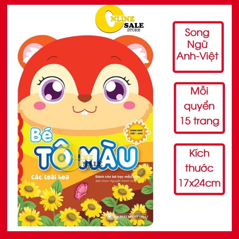 [Tặng Túi] Bộ 8 quyển vở tập tô màu cho bé với 8 chủ đề khác nhau, song ngữ, hình ảnh lớn Kích thước 17x24cm