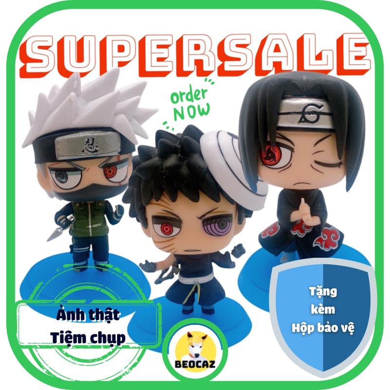 [Tặng Hộp Bảo Vệ] Mô Hình chibi 06 nhân vật truyện Naruto Sasuke Kakashi Obito Sakura Itachi bền màu