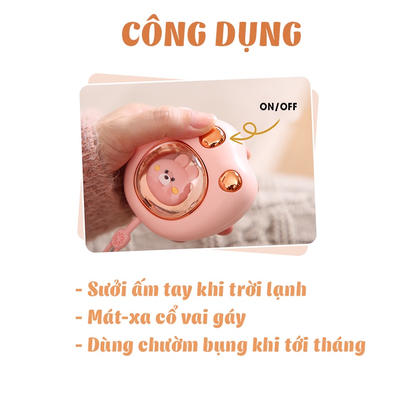 Máy sưởi mini cầm tay 2400mA, kiểu dáng nhỏ gọn xinh xắn, dễ thương, chế độ sưởi ấm tới 60 độ