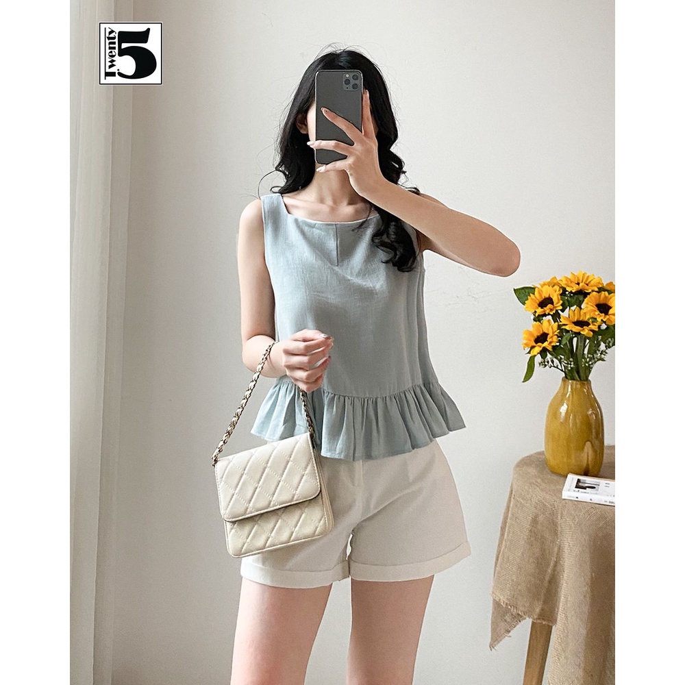 Áo kiểu nữ sát nách bèo viền 2 nơ thắt lưng Twentyfive N1051