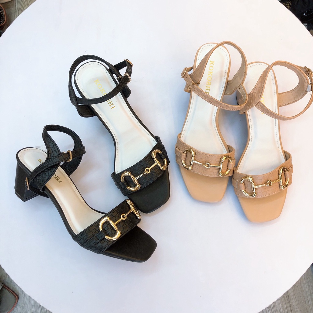 Sandal Cao gót Nữ 5p đế vuông Quai Tết xích nối Công sở Da mềm chuẩn đẹp VNXK