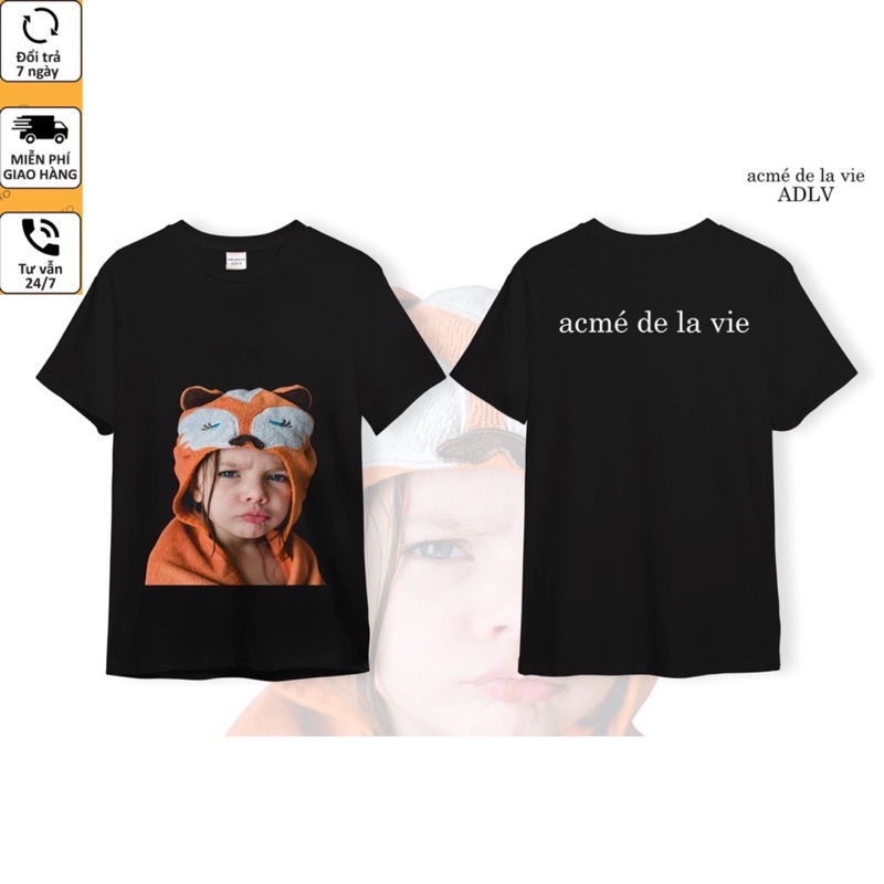 [ Ảnh Thật &amp;video] Áo Thun ADLV nam nữ in hình bé đội mũ cáo chất liệu 100% cotton