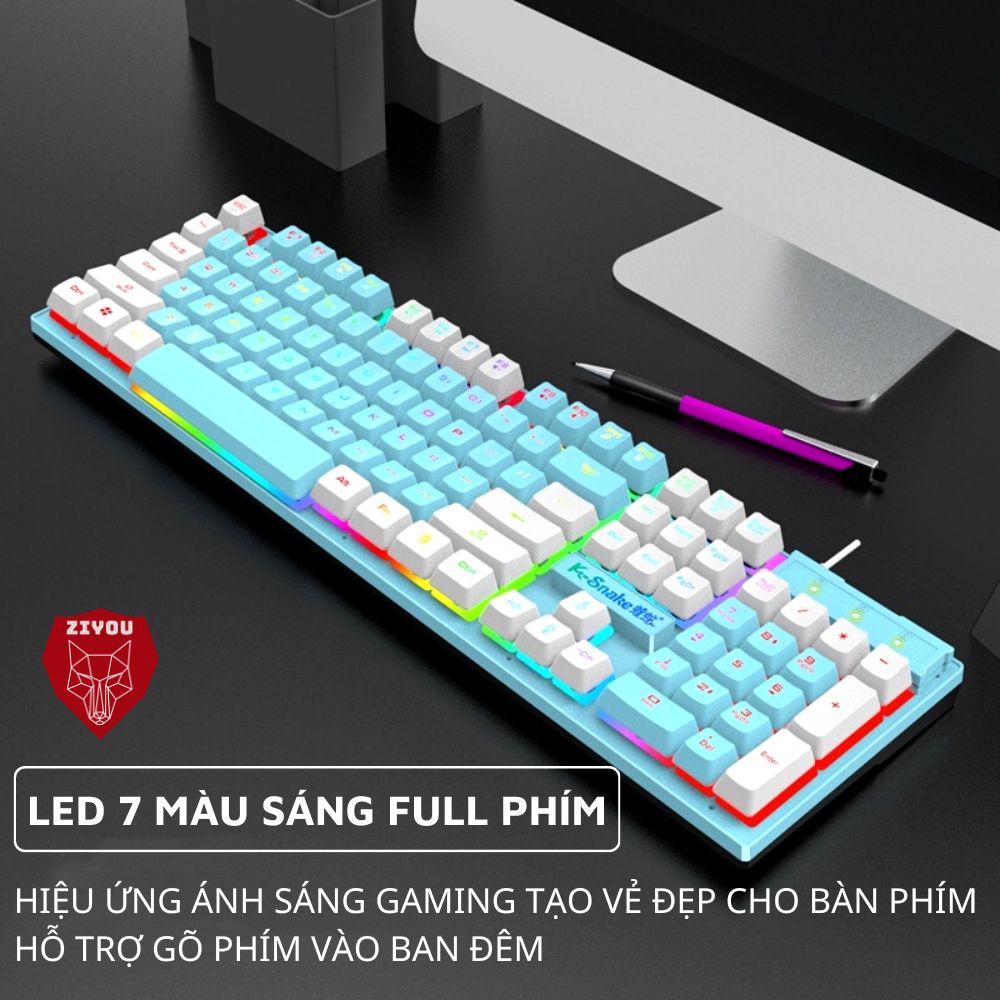 Bàn Phím Máy Tính Game Ziyou K-Snake4 LED 7 Màu Ấn Tượng Dùng Văn Phòng, Chơi Game - Cho Máy Tính, Laptop