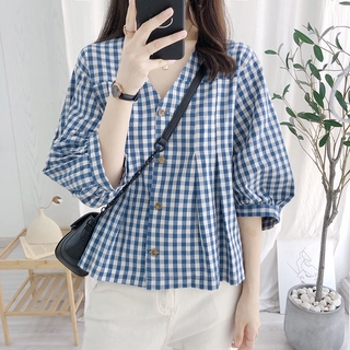 【CoCo】áo sơ mi , Áo sơ mi tay ngắn - Áo sơ mi nữ kẻ sọc dáng rộng