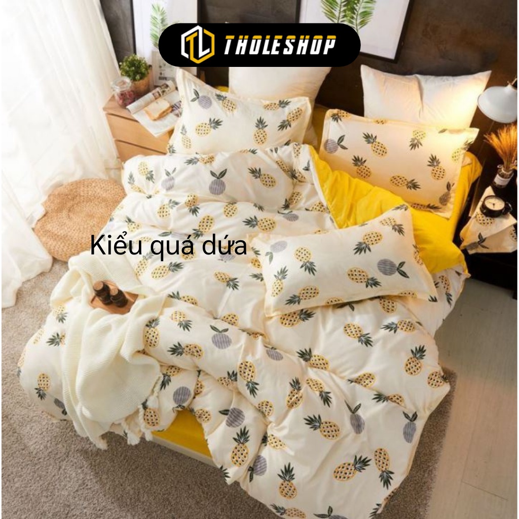 Bộ Chăn Ga Gối - Bộ 4 Món Ga Trải Giường 1m8, Vỏ Gói Cotton Poly Họa Tiết Dứa, Vịt 8129