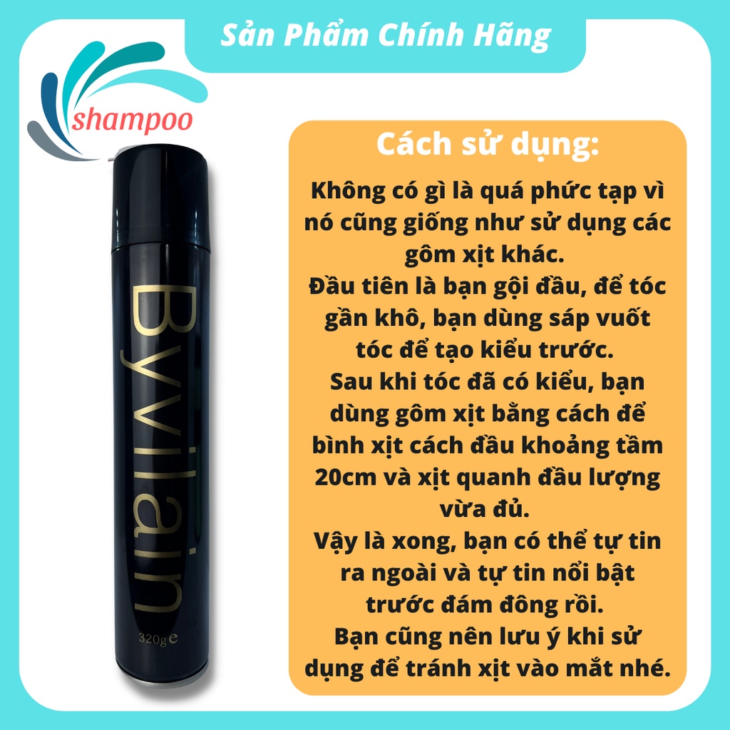Gôm xịt tóc nam nữ BY VILAIN siêu giữ nếp tạo kiểu tóc mùi hương nam tính