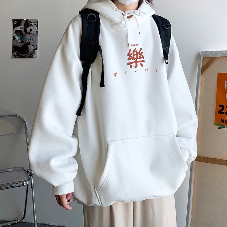 Áo khoác hoodie có mũ trùm đầu in chữ Trung Quốc dáng rộng thời trang cá tính M-3XL