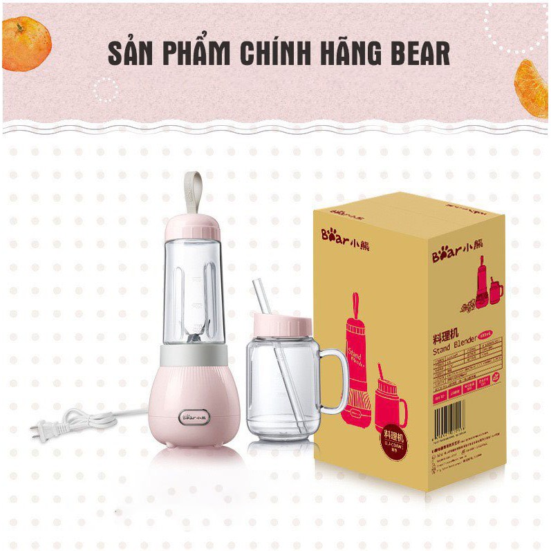 Máy xay sinh tố mini cầm tay BEAR- Dung tích 400ML, 4 lưỡi xay Inox- Nhỏ gọn, tiện lợi, Bảo hành CHÍNH HÃNG!