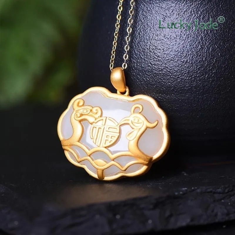 Vòng cổ Mạ Vàng 18K Đính Đá Ngọc Bích Trắng Phong Cách Cổ Điển Thời Trang Cho Nữ