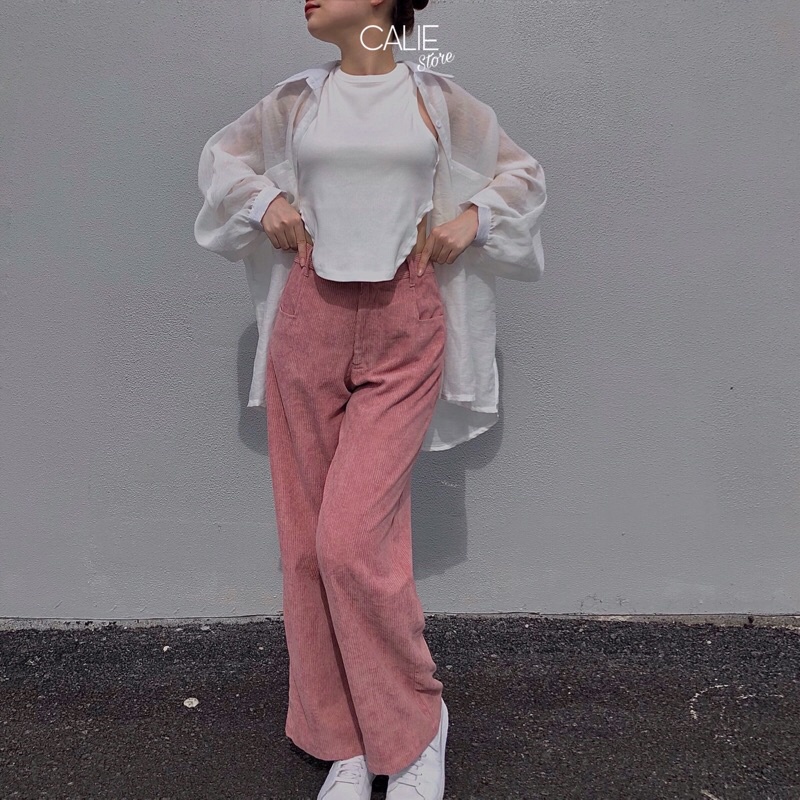 Quần culottes ống suông chất giả nhung