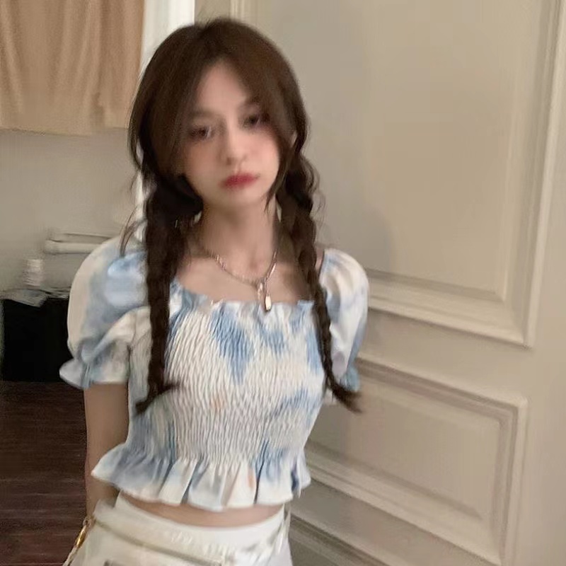 Áo Croptop Tay Phồng In Họa Tiết Hoa Phong Cách Pháp Cổ Điển Thời Trang Mùa Hè Cho Nữ