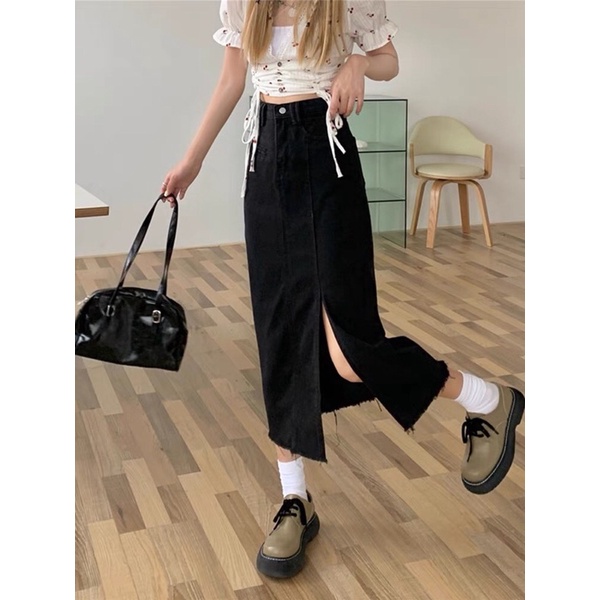 Chân váy cạp cao dáng dài phong cách Ulzzang_A11
