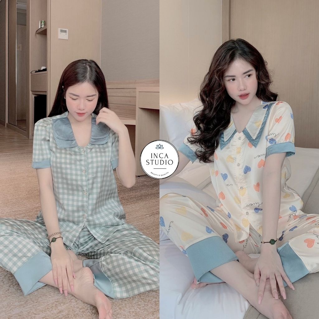 (Xả kho) Đồ ngủ Pyjama lụa Latin cao cấp INCA 09- Free size dưới 60kg, Chất Lụa thoáng mát