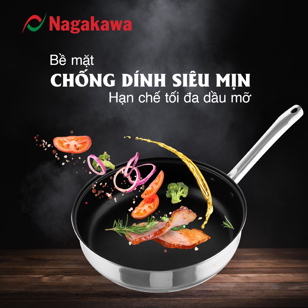 Chảo inox chống dính Nagakawa Aki NAG2804 / kim cương sâu lòng NAG2853