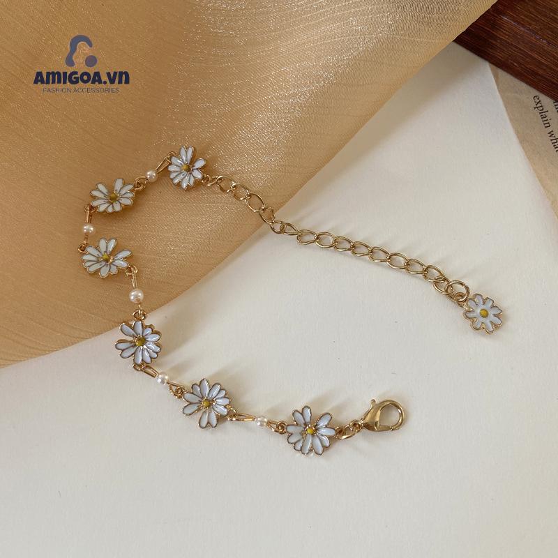 Vòng Tay Thiết Kế Đơn Giản Họa Tiết Hoa Cúc Nhỏ Xinh Phong Cách Nhật Bản Thời Trang Cho Nữ